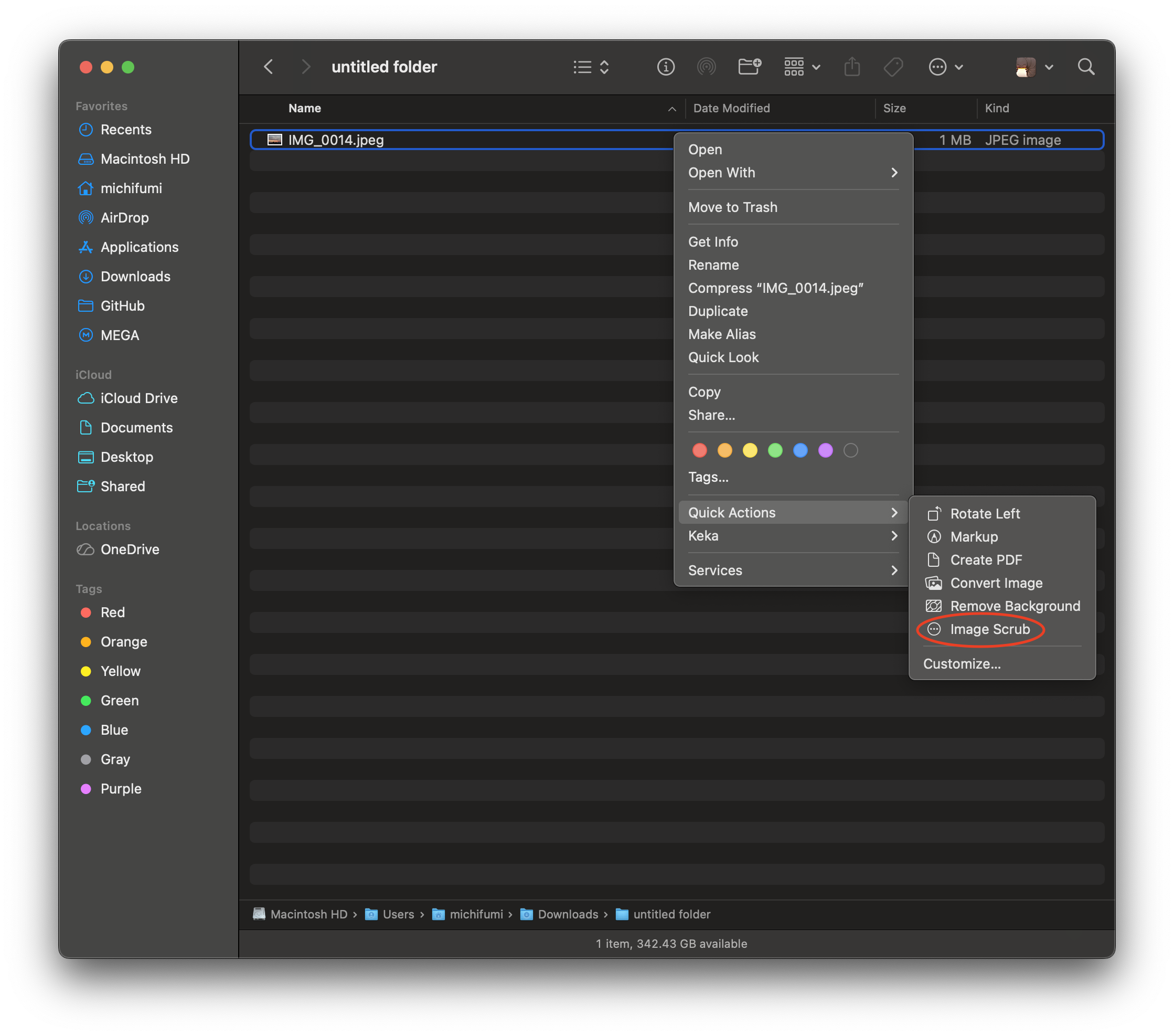 exiftool quick action